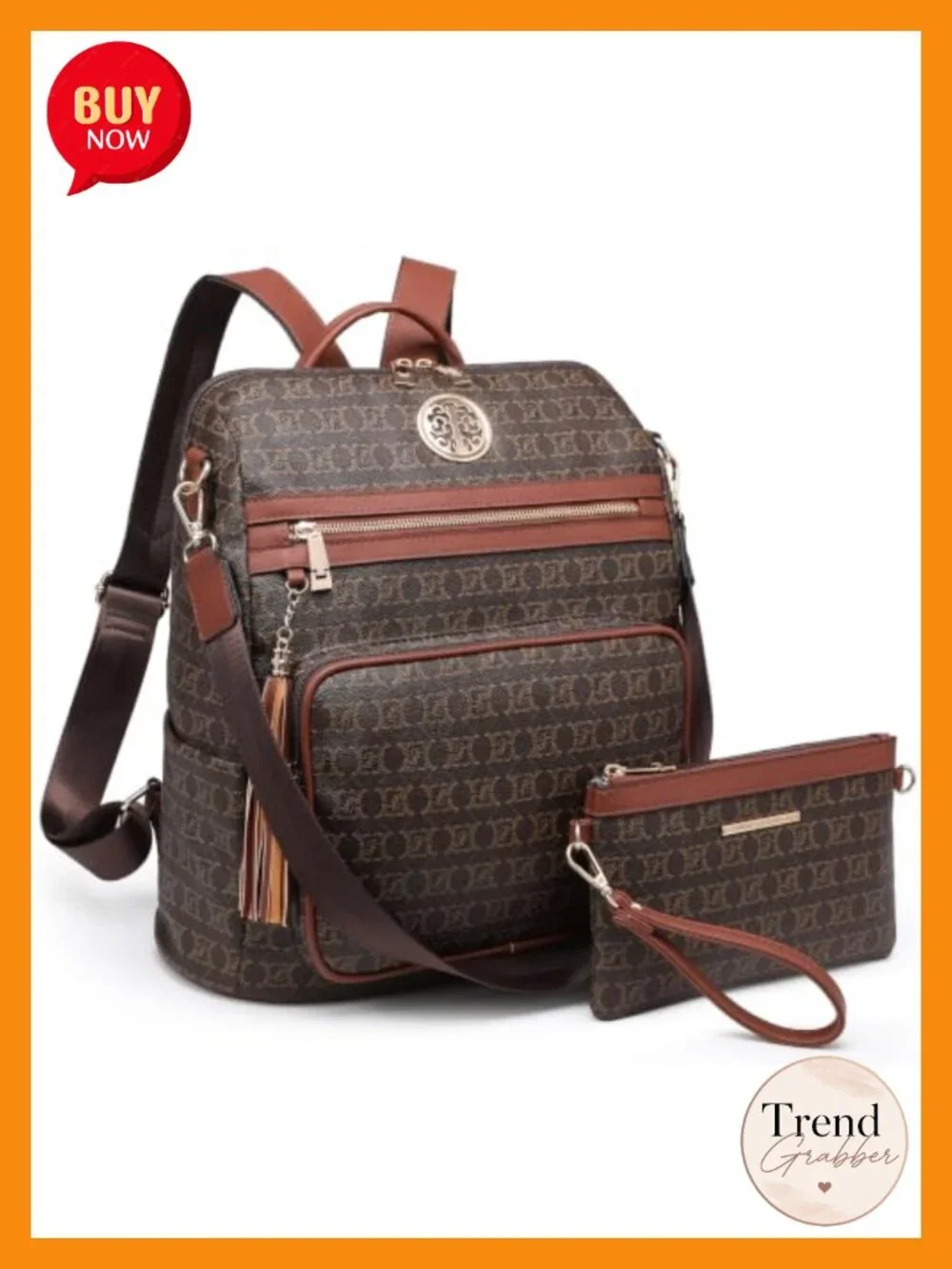 Convertible Leather Travel Backpack Purse with Wristlet Fits 15 inch Laptop